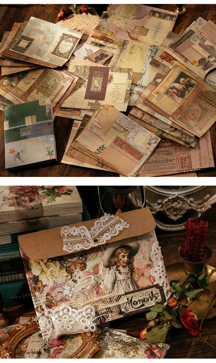 100 Blatt Vintage INS Blumenmuster-Materialpapier, beschreibbar, dekoratives Tagebuch, Scrapbooking, Hintergrundpapier – Detail 13