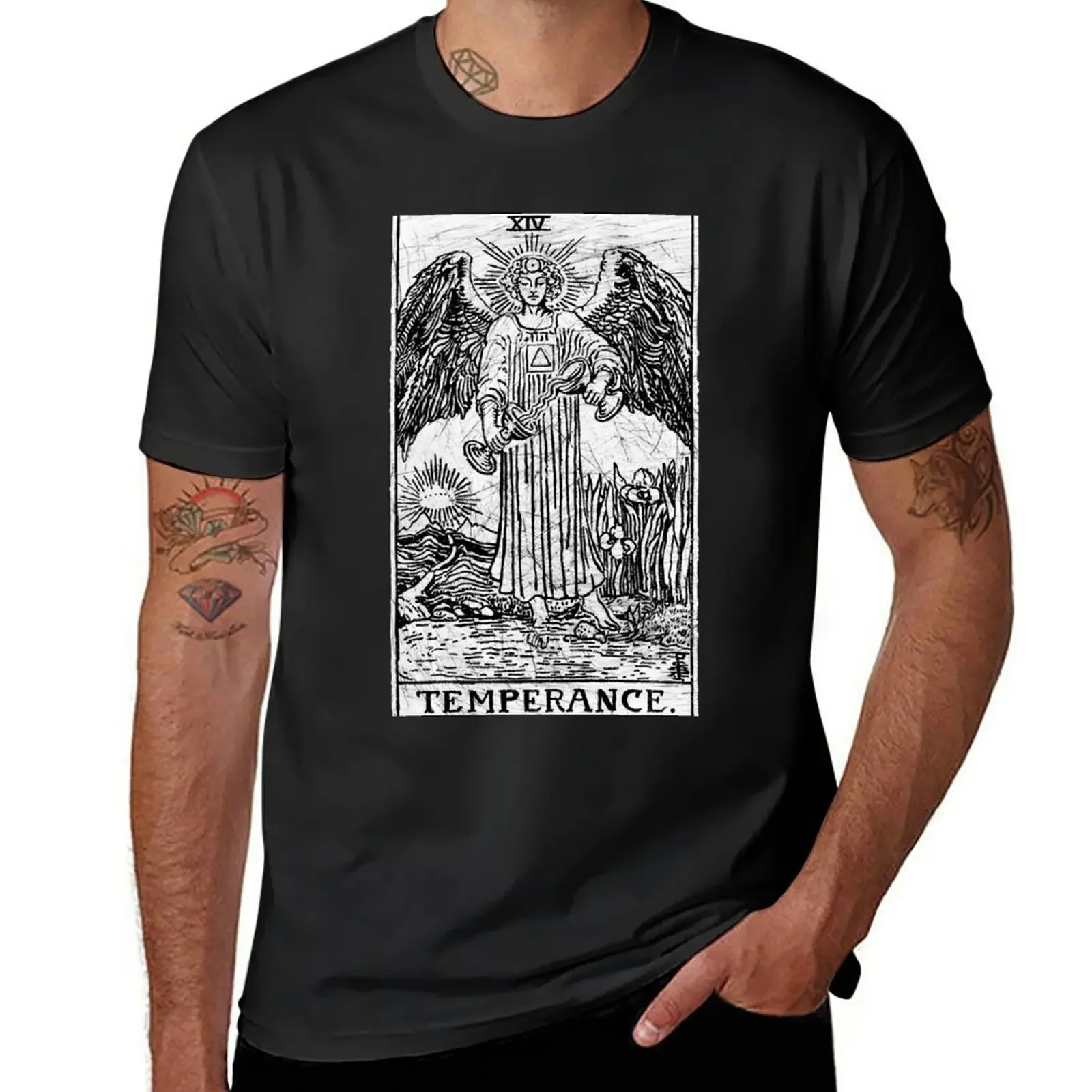 Temperance Tarot Card - Major Arcana - Fortune Telling-T-Shirt Occulta T-Shirt In Cotone Da Uomo Sublime Ad Asciugatura Rapida