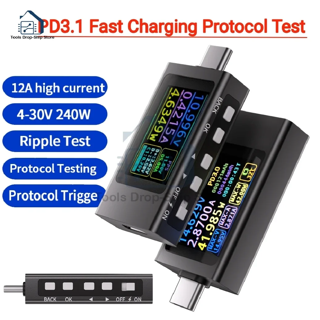 KWS-X1 타입-C 테스터 PD3.1 고속 충전 프로토콜 테스트 PDE-마커 리플 측정 PD QC 전력계 전압 전류계