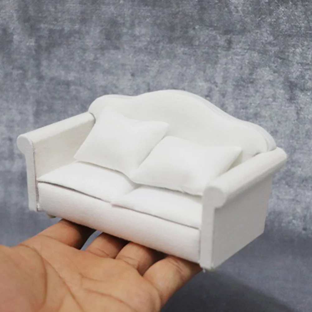 

Dollhouse Couch Miniature Tiny House Pillows Dollhouse Living Room Funiture 1:12 Scale Model Simulation Wooden Fabric Armchair