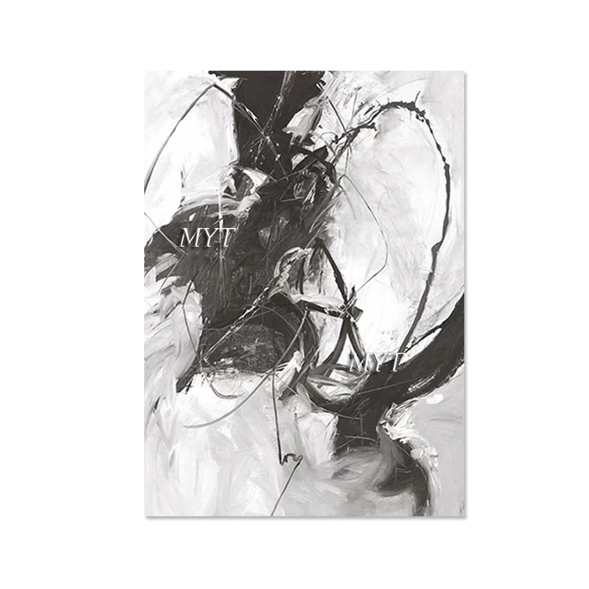

Modern Frameless Large Abstract Black And White Acrylic Paintings Wall Art Pictures For Luxury Hotels Decor Canvas Artwork