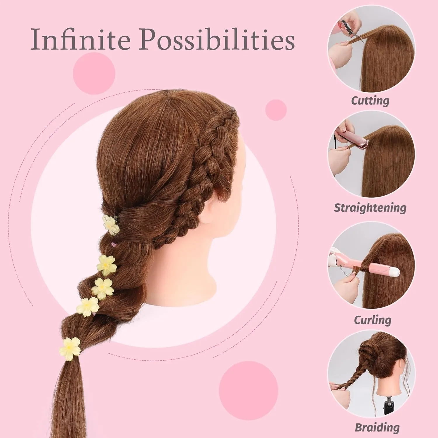 Human Hair Mannequin Head With Thick 80% Real Hair Mixed Synthetic Hair Training Practice Doll Head With Stand For Christmas Day