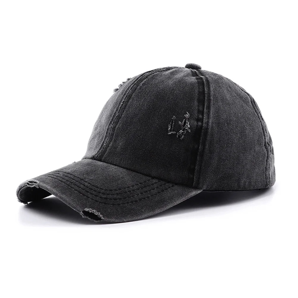 Baseball Cap Leopard Print Vintage Washed Cotton Baseball Cap Women Hip Hop Ponytail Messy Buns Outdoor Sport Hats Accessories