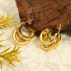CARLIDANA Large Triple Layer C-Shaped Women Earrings Stainless Steel Gold-Plated Metalized Texture Geometric Thick Hoop Earrings 2