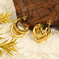 CARLIDANA Large Triple Layer C-Shaped Women Earrings Stainless Steel Gold-Plated Metalized Texture Geometric Thick Hoop Earrings 2