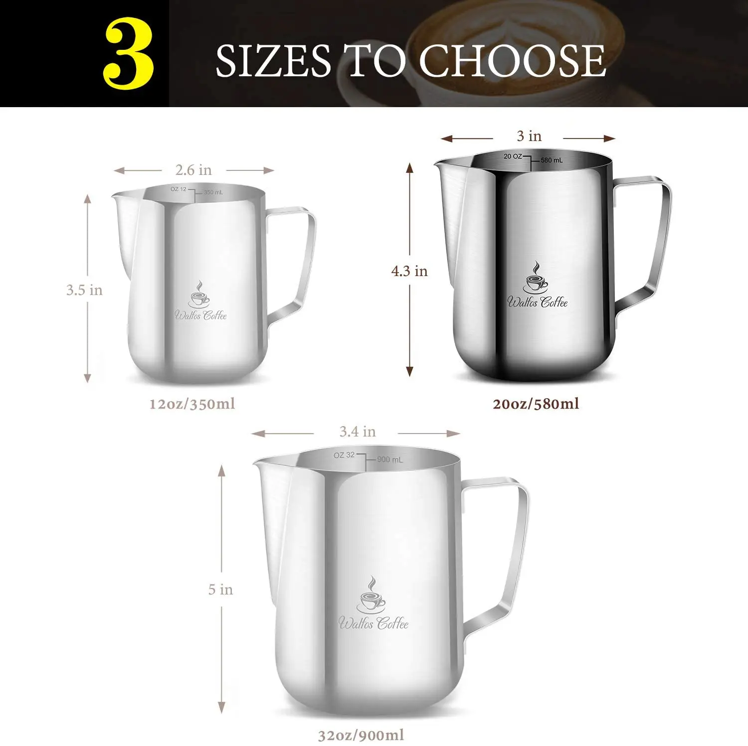 Coffee Pot WALFOS Style Espresso Coffee Milk Mugs Cup Pots Jug Handle Craft Coffee Garland Cup Latte Jug Stainless Steel