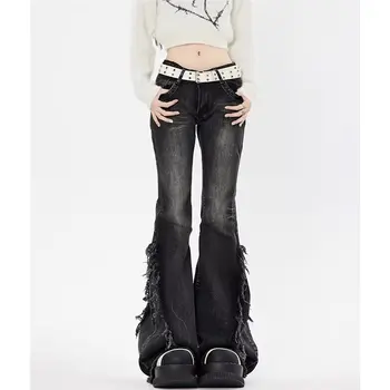 Y2k high-waisted vintage micro-flare jeans for women hot girl style Harajuku American style straight flare elastic tight pants 1