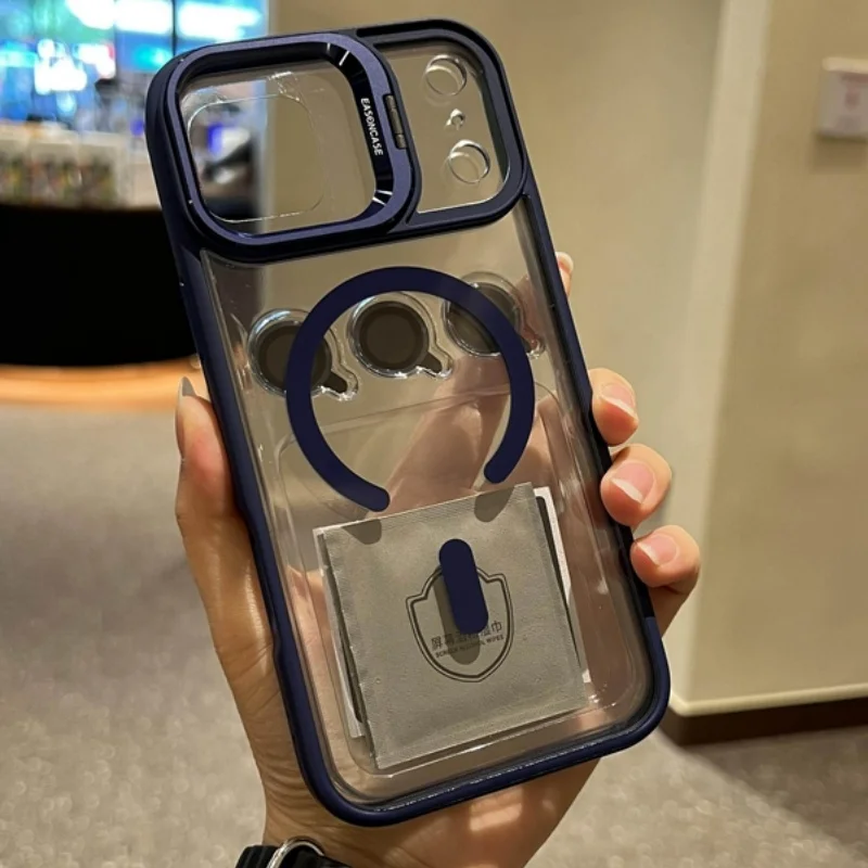 Luxury Magnetic Phone Case with Clear Glass and Stand Protection Cover