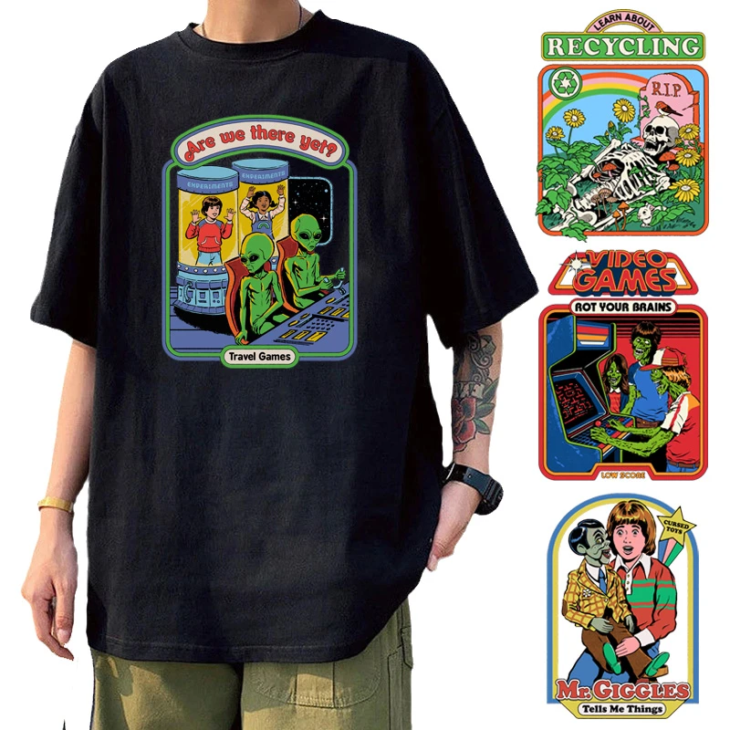 ホラーエイリアンは Tシャツここでまだおかしい死悪魔原宿男性tシャツ90ヴィンテージ悪漫画グラフィックcamisetasロパhombre Tシャツ Aliexpress