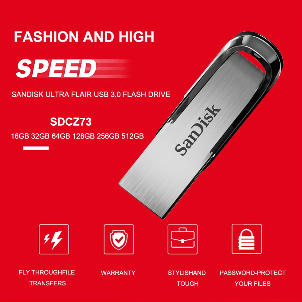 SanDisk Ultra Flair USB Flash Drive 256GB 128GB 64GB 32GB