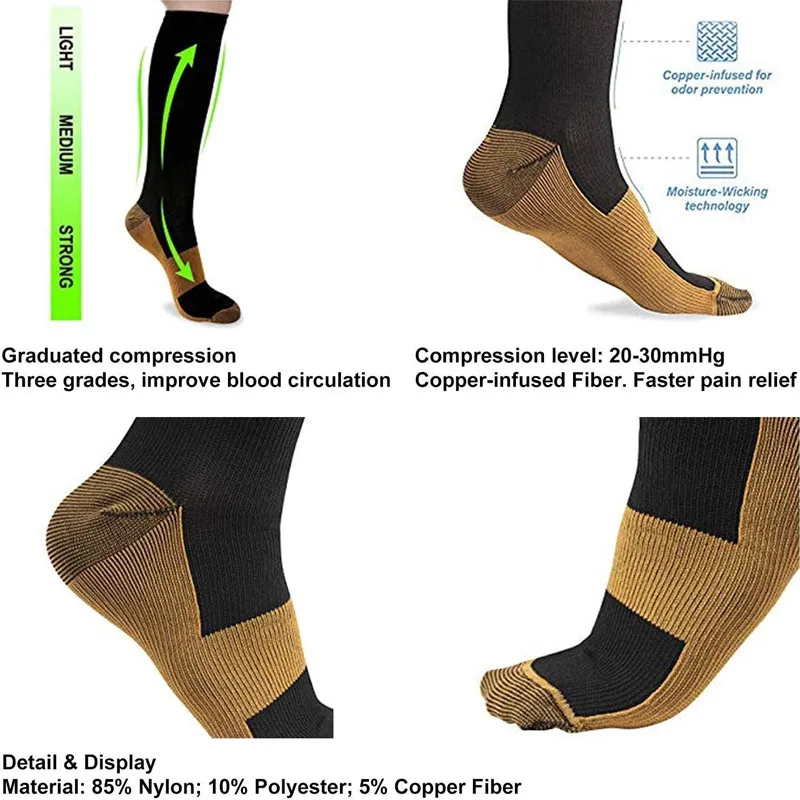 Compression Stockings Fit For Football Running Sports Socks Nurses Varicose Veins Edema Blood Circulation 20-30mmgh Men Women