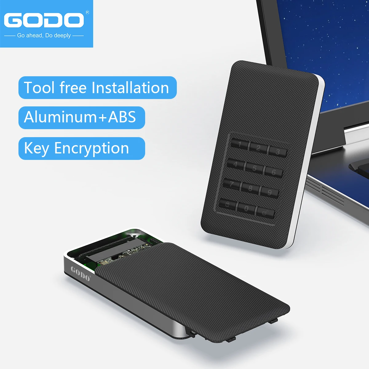 External Hard Drive Case Hard Drive Enclosure Hard Disk Case External Hard Drive Box HDD Case Enclosure GODO M.2 MSATA Hardware encryption USB3.0 Full disk EncryptionTool 2.5&ldquo;Sata