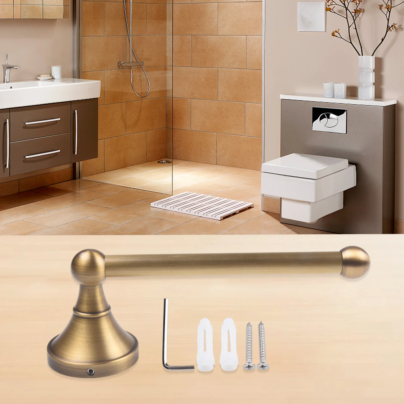 Description Picture 5 of itemAntique Brass Toilet Paper Holder Wall Mounted Rack Bathroom Tissue Roll Shelf Paper Holder Towel Ring Robe Coat Hook