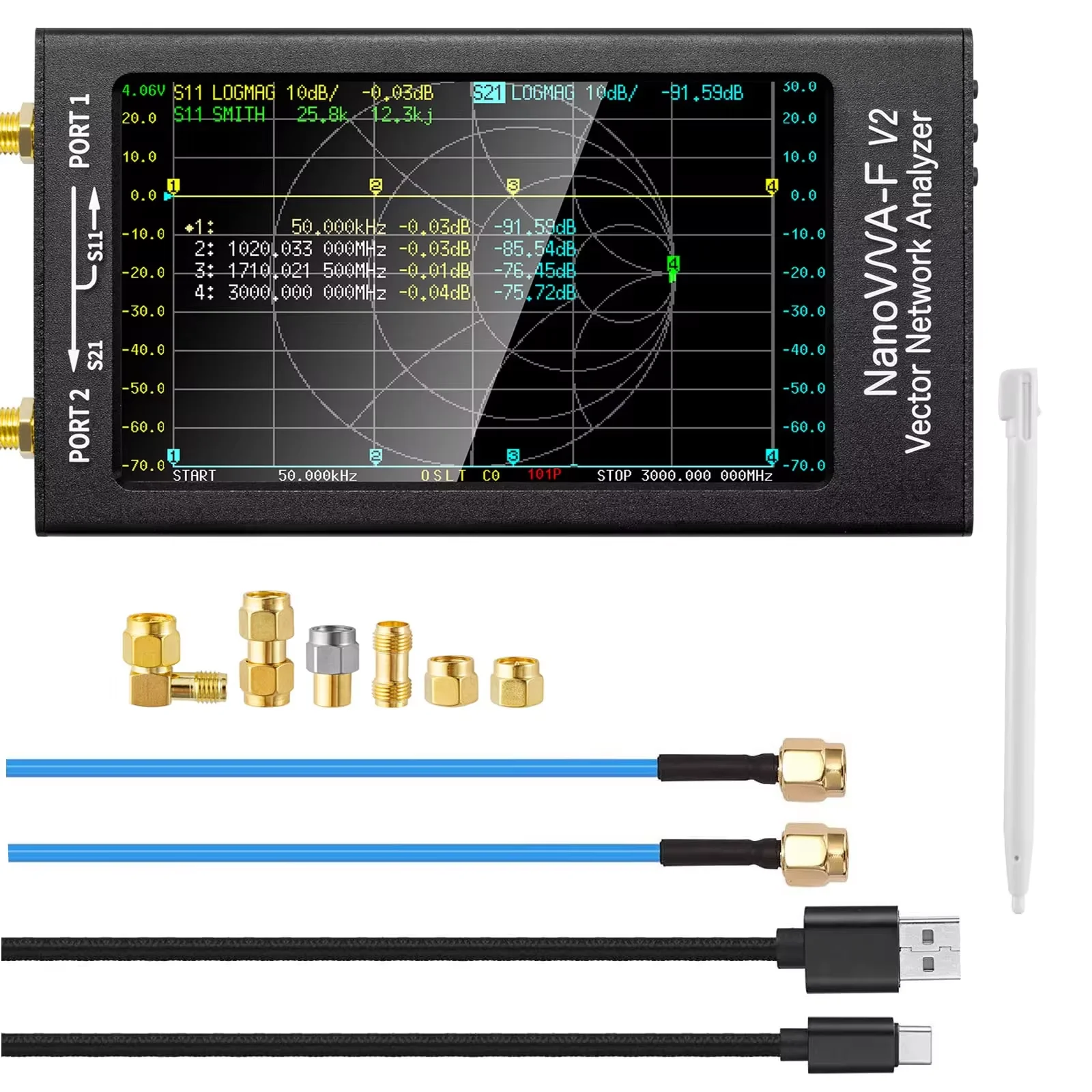 SA6 V2 50KHz-3GHz Vector Network Analyzer HF VHF UHF VNA 4.3 Touchscreen 5000mAh High Precision Antenna Analyzer 5000mAh