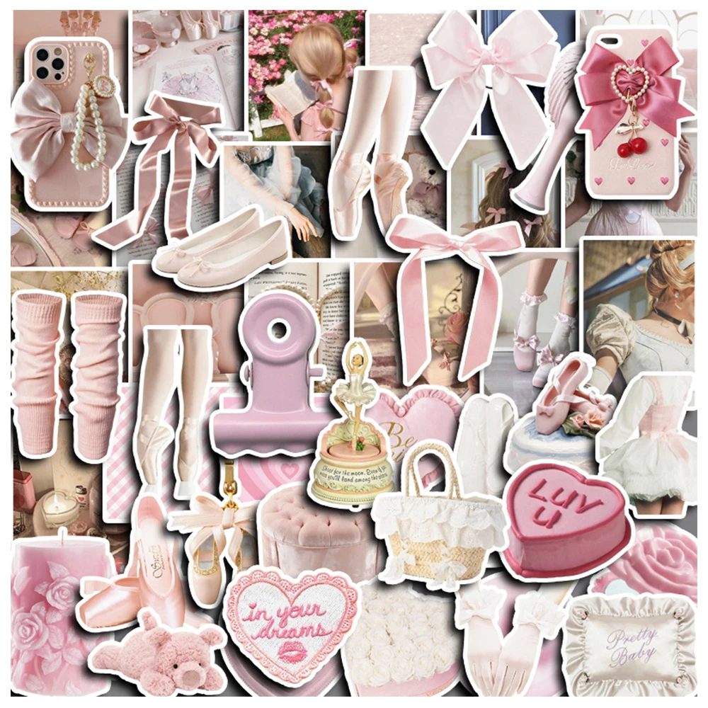 

10/30/50Pcs INS Style Vintage Pink Girl Ballet Stickers Graffiti Aesthetic Kawaii Cartoon Decals for Laptop Luggage Sticker Toys