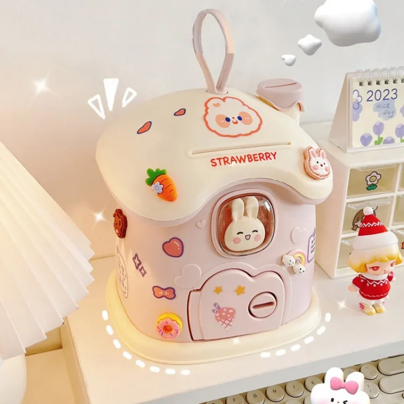 Girl DIY Creative Money Banking Toys Piggy Bank Money Saving Pot Coin Banks Coin Box with Lock Key Christmas Gift Toy for Kids