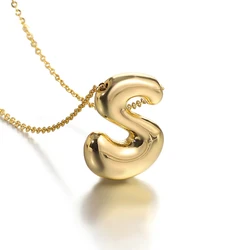 Gold Chunky Balloon Bubble Initial Pendant Choker Necklace for Women - Custom Personalized Jewelry (S)