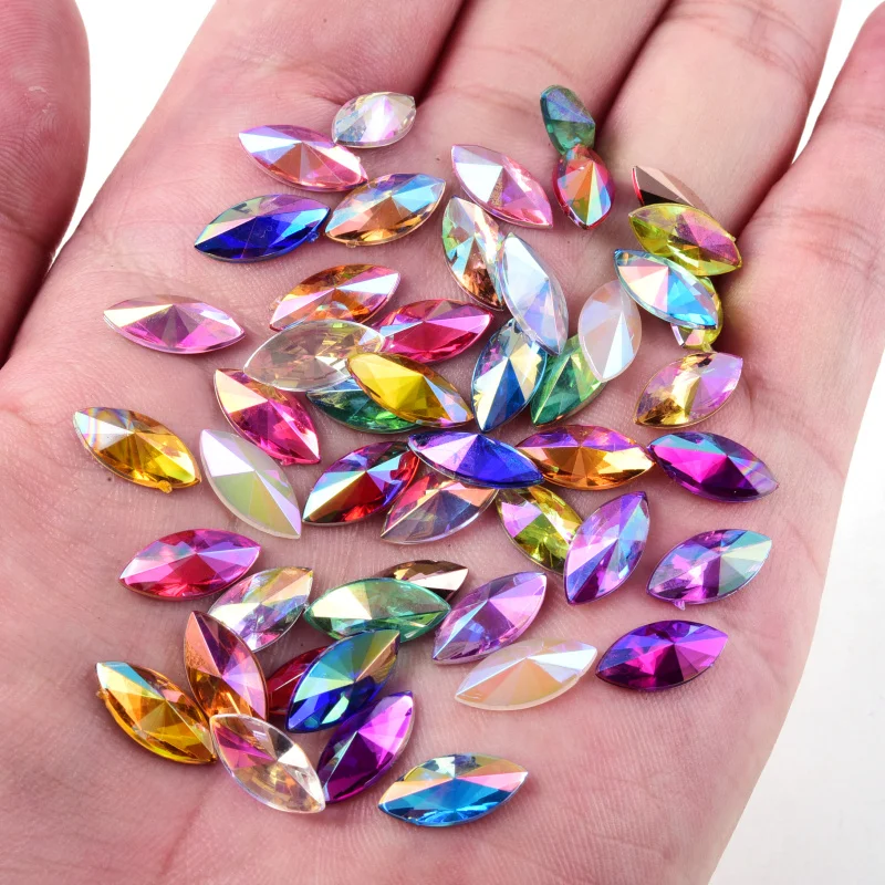 Nail Art Rhinestones 100pcs Horse Eye Acrylic Non Hot Fix Rhinestones Glitter Nails Crystals Diamond Strass For Nail Charms Nail Art Decorations