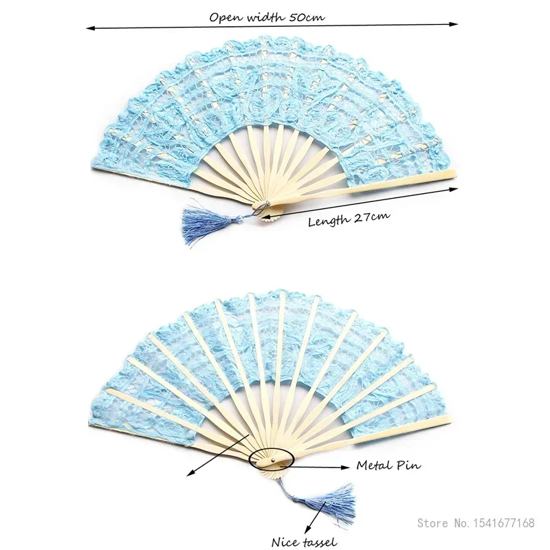 Hot Sale Spain Black Leques Ladies Folding Lace Hand Fans,Wholesale Personalized Bamboo Fan Of Old Wedding Decoration, 1Pc