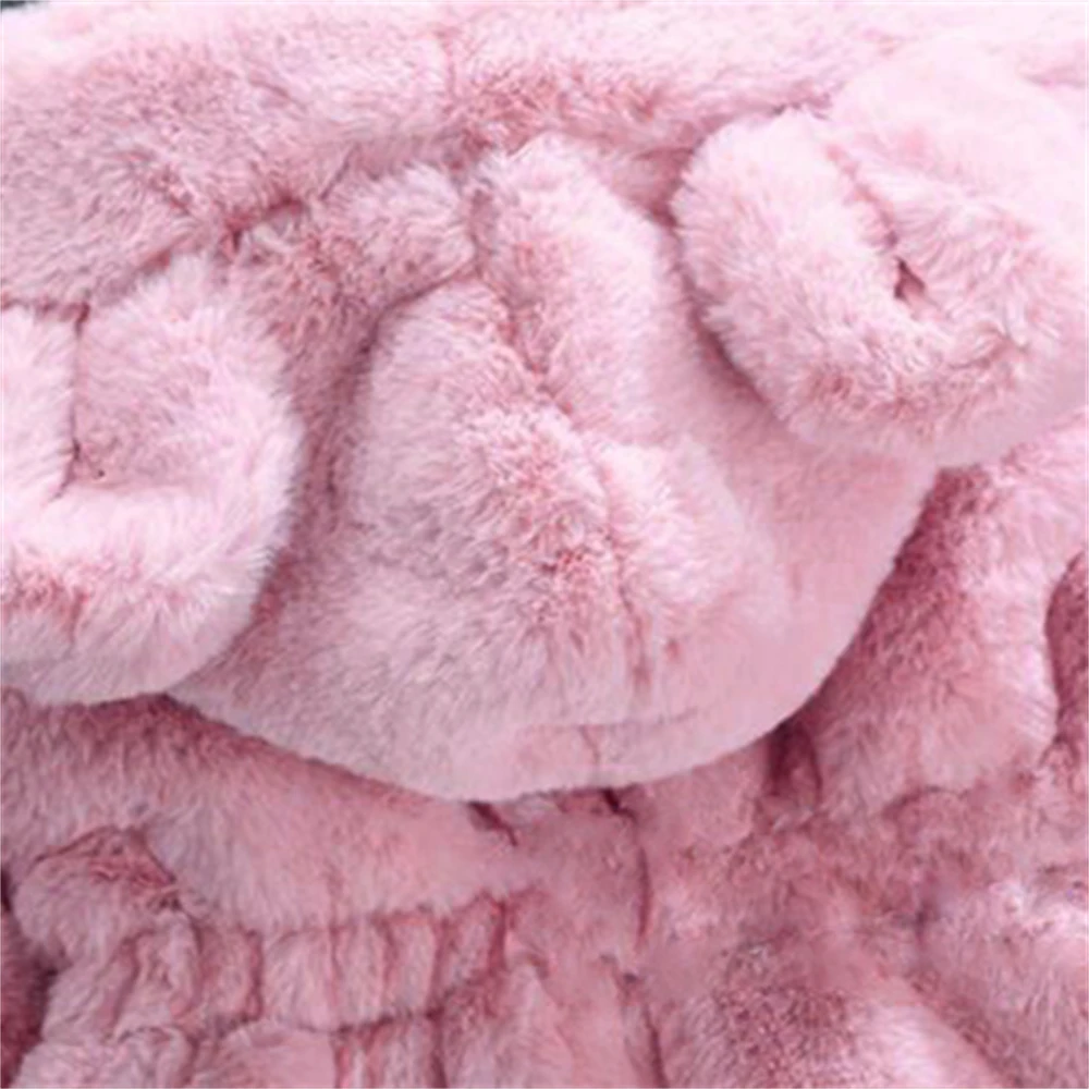 Winter Hairy Girl's Coat Baby Girl Solid Color Bear Ears Hooded Waist Zipper Warm Versatile Coat girls winter coat,girls outerwear