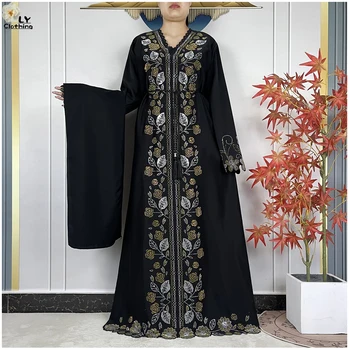New Fashion Muslim Women Elegant Dress Chiffon Diamond Long Sleeve Casual Clothing African Abaya Dubai Turkey Islamic Clothing