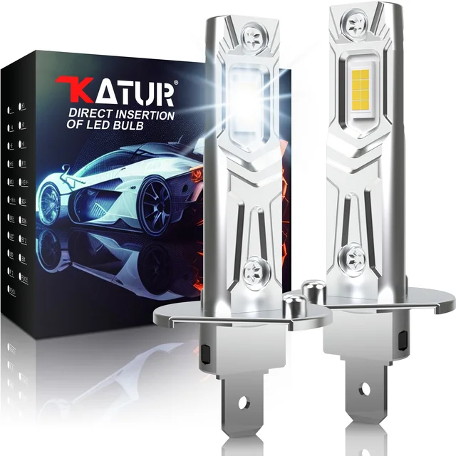 Katur 2Pcs H1 LED Bulbs Super Bright High Beam H1 Car LED Head Fog Lights Fanless 6000K White 12V Mini Size