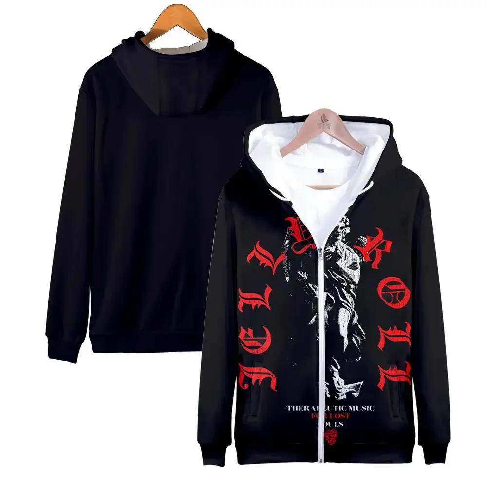 Jelly Roll Rapper Merch ANGEL DEMON SKULL HipHop Style Black Red Zipper Hoodie Unisex Long Sleeve Harajuku Streetwear 3D Clothes