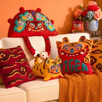 Joy Chinese Traditional Dance Lion Embroidery Cushion Year Of Tiger Sofa Chair Decorative Stuffed Pillow Happy Lucky Cushion 1