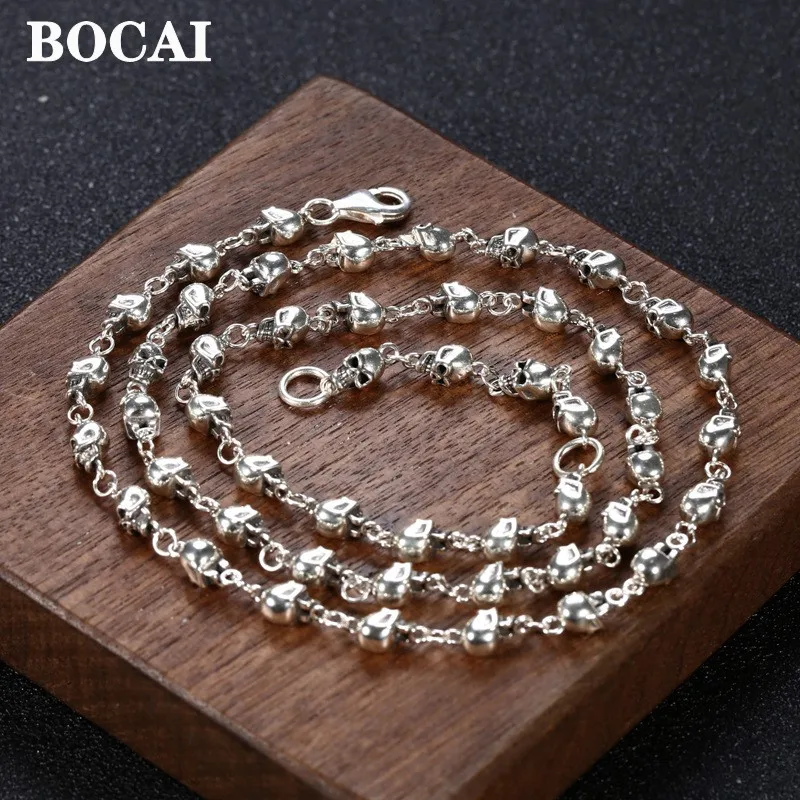 

BOCAI S925 Серебряные Винтажные Ювелирные изделия Аксессуары для мужчин и женщин Череп Сращивание ожерелье Y цепочка свитер
