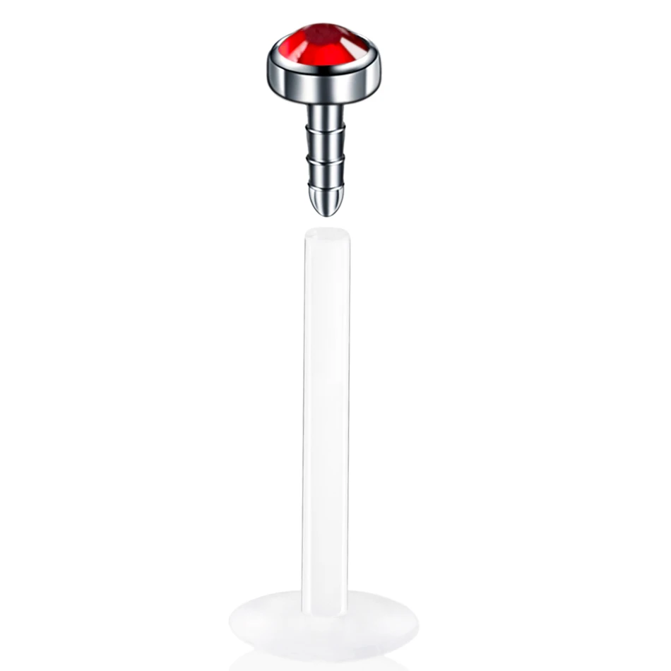 1PC Titanium Top Labret Piercing for Lip Ring Bioplast Flexible Rod Fashion Crystal Gem Ear Tragus Helix Body Jewelry for Women