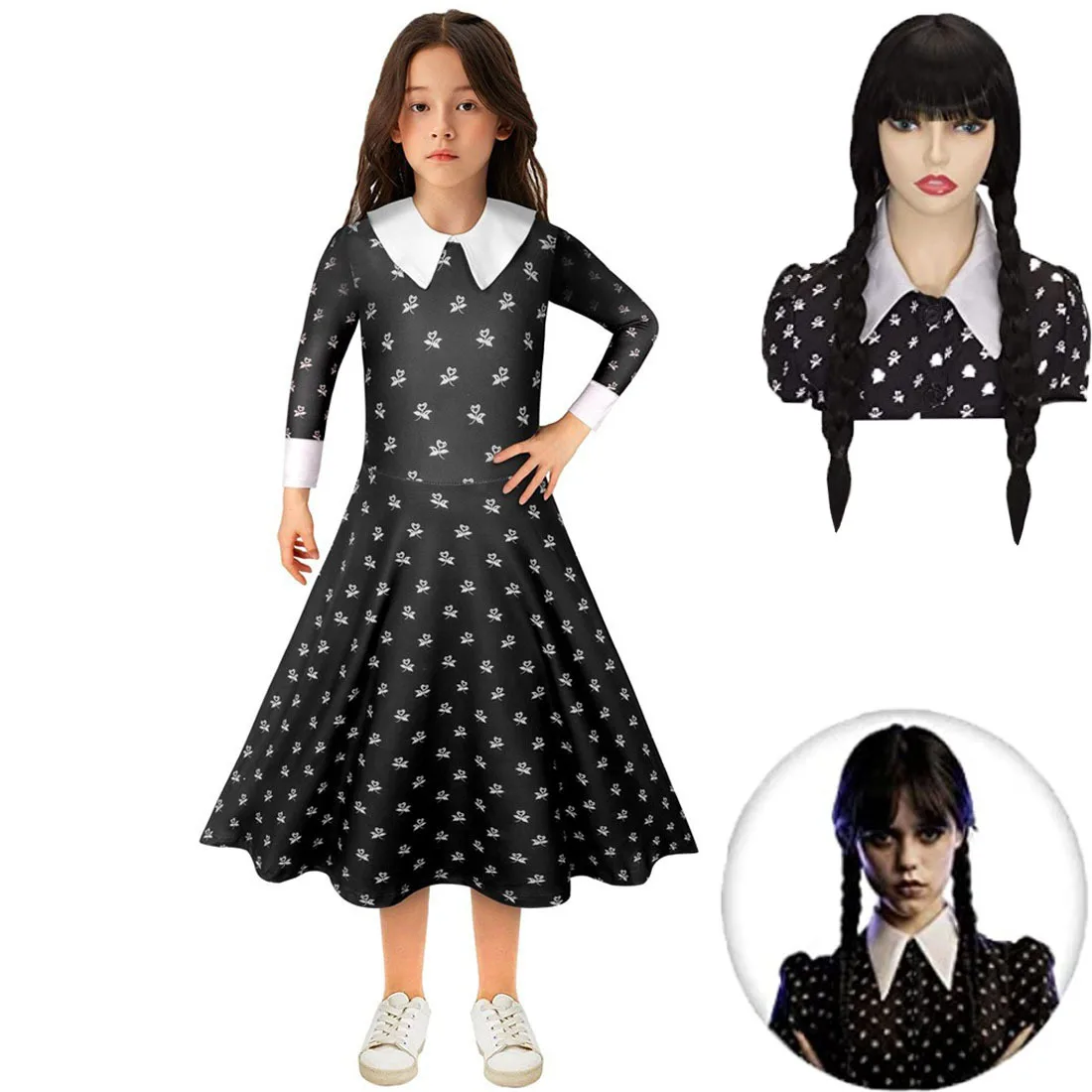 

Girls Fancy Carnival Halloween Costume Baby Fright Wednesday Clothing Cosplay Kids Spring Autumn Long-sleeve Christmas Dress Up