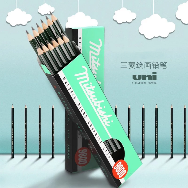 Japanese Stationery 12pcs Uni Sketch Pencil 9800 HB/14B/12B/2B/10B Professional Art Student Special Drawing Soft Carbon Stylo 6