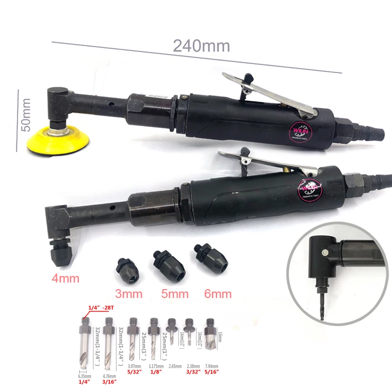 Wilin90 Degree Right Angle Air Drill Pneumatic Extended Long Shaft