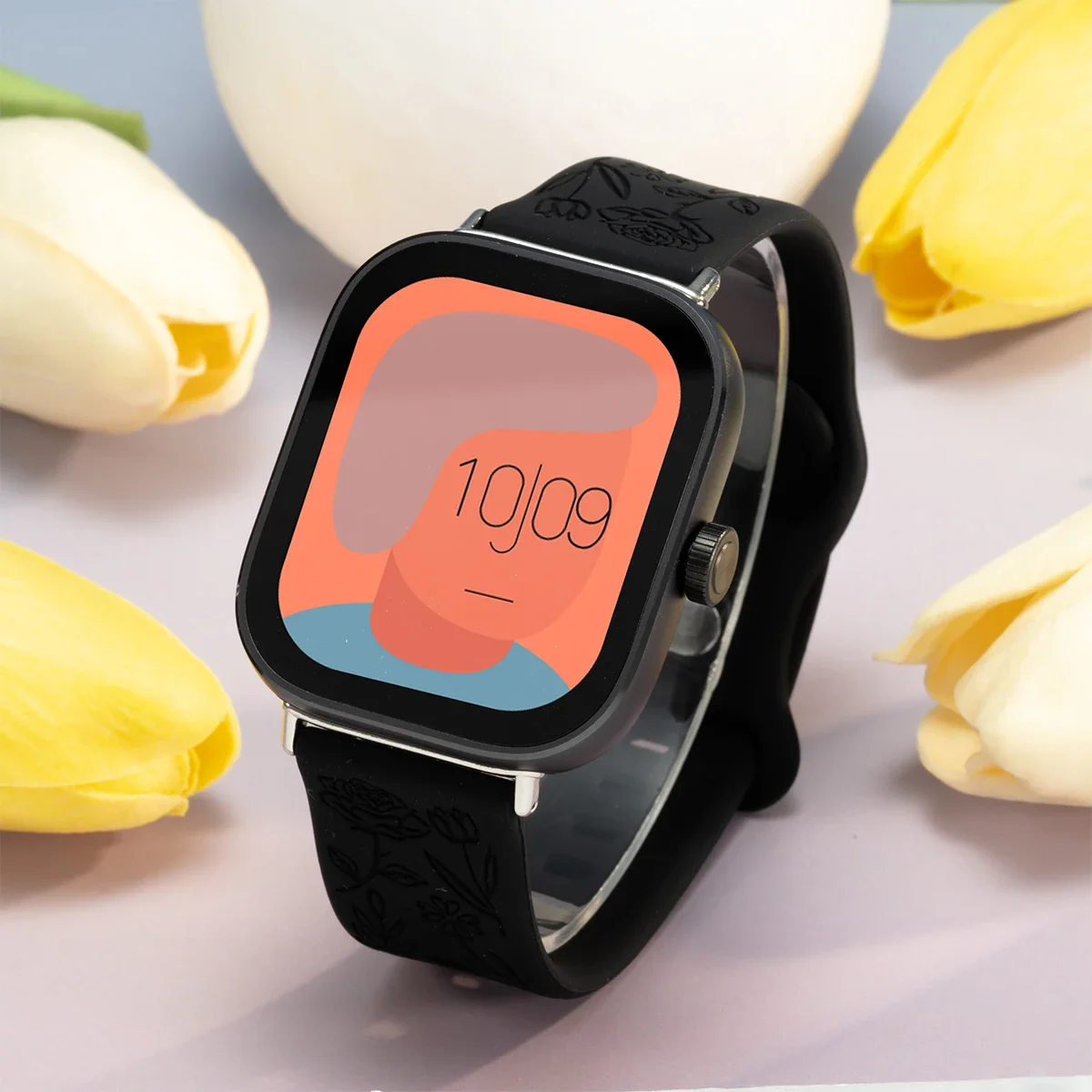 Magnetic Silicone Smartwatch Strap with Carvings Design - Universal Fit Bracelet Accessory
