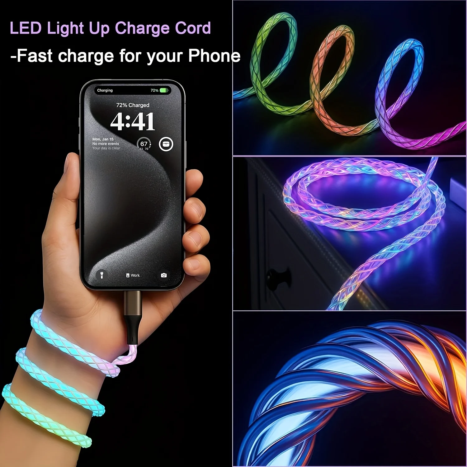 120W 플로잉 LED 발광 RGB USB A to 타입 C 충전 케이블 데이터 동기화 USB 케이블 아이폰 17 16 15 프로 화웨이 삼성 오포용