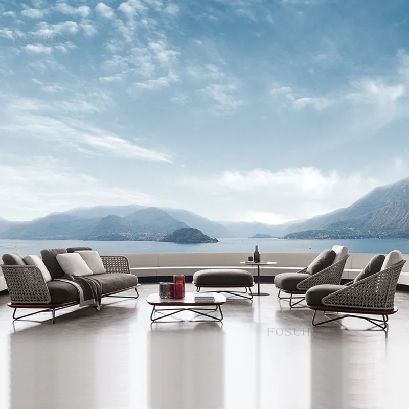 Waterproof Apartment Leisure Living Room Sofas Outdoor Balcony Patio Rattan Sofa Sunscreen Homestay Restaurant Back Armchairs L