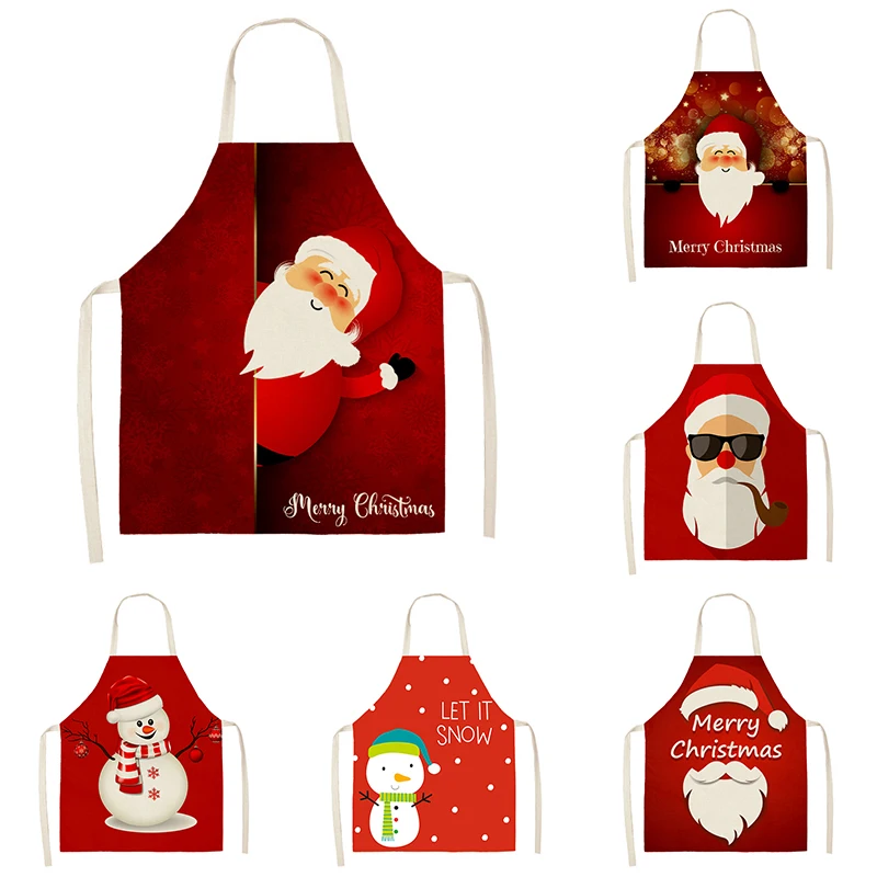 

Santa Claus red pattern cleaning apron 53*65cm home cooking kitchen chef clothing cotton and linen adult bib 46423