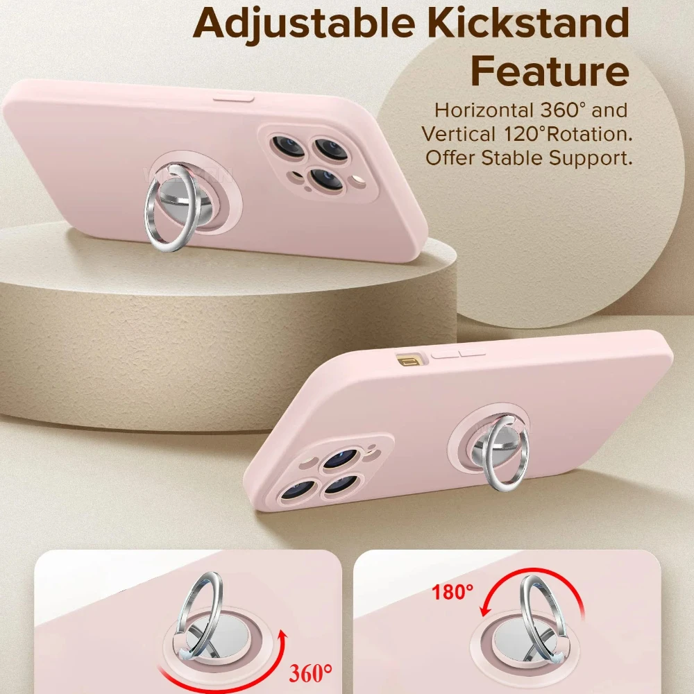 Enhanced Liquid Silicone Ring Holder Phone Case - TPU Candy Color Soft Cover