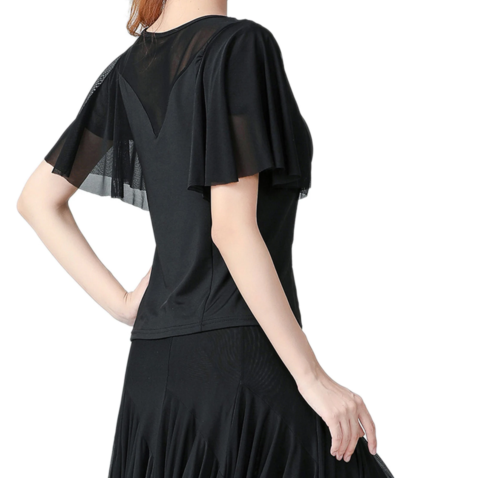 Women Ballroom Dance Tops  Sleeves Colorful Rhinestones Neckline Modern Blouses Performance Wear for Cha Cha Rumba Tango