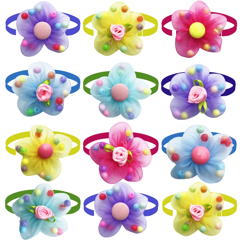 

50/100pcs Pet Puppy Dog Cat Bow Ties Adjustable Bright Color Flower Dog Bowties Dog Accessories Pet Supplies