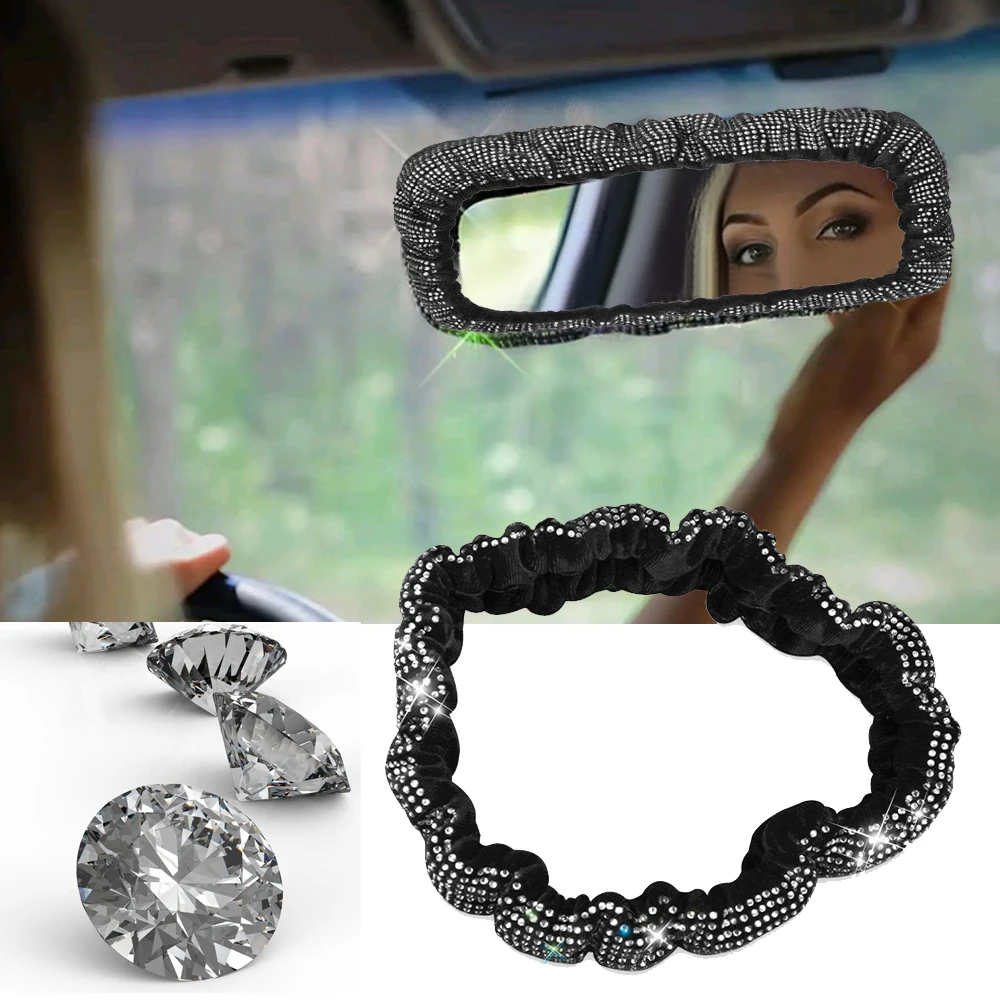 1pc Universal Car Mirror Diamond Cover Car Rearview Mirror Cover Flannel Decorative Auto Interior Accessories