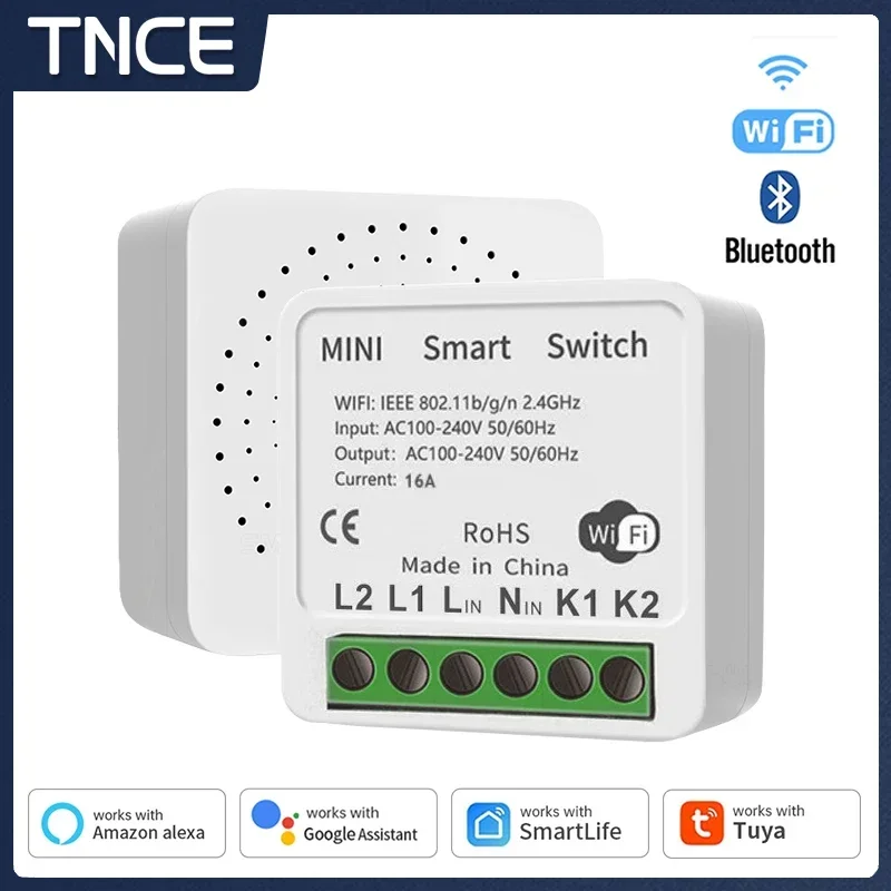 TNCE Mini Circuit Breaker Switch TUYA, 16A WiFi relay timer wireless control smart life app remote control voice Alexa Google Home