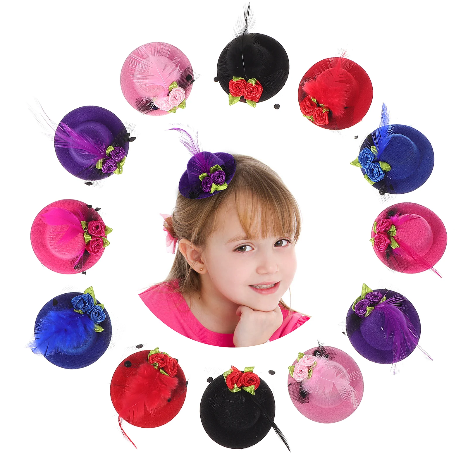 

24 Pcs Children's Hair Accessories Barrettes Mini Hats Clip Hairpin Polyester Headdress Fascinators for Party Mesh