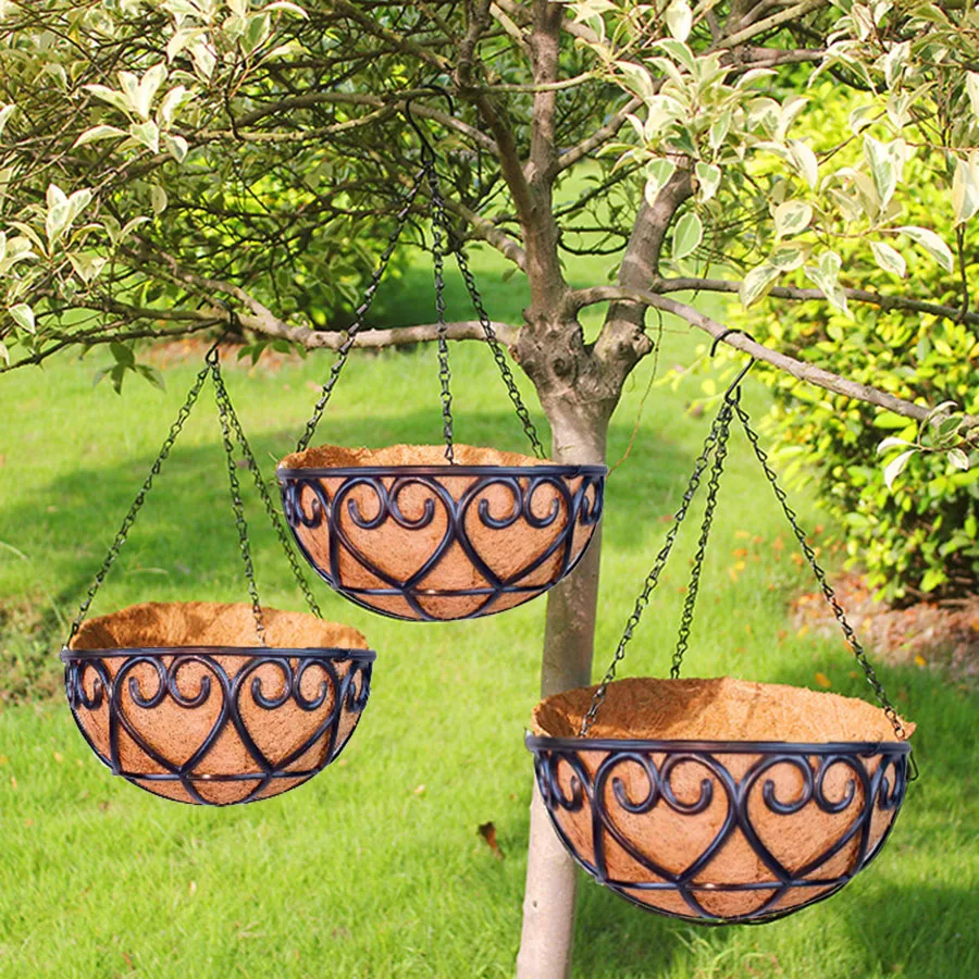 Description Picture 6 of itemCoconut Brown Round Iron Chain Hanging Basket Flowerpot European Creative Fleshy Green Plant Chlorophytum Comosum Flowerpot