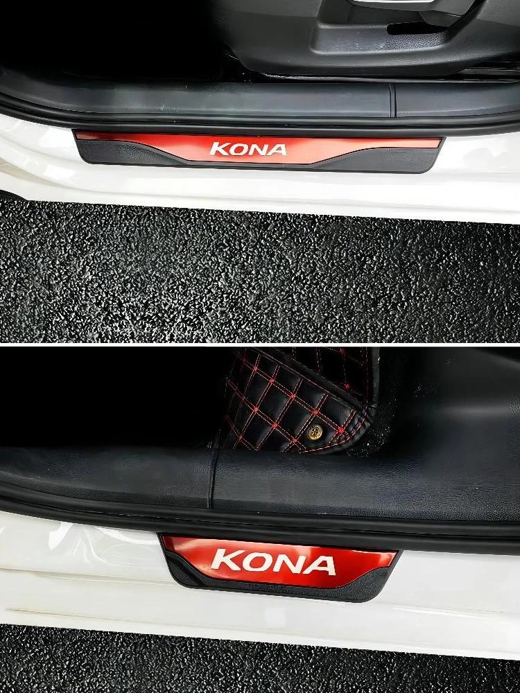 Door Sill Protection Cover Trim Scuff Plate Car Accessories For HYUNDAI KONA 2018 EV door sill sticker door sill plate