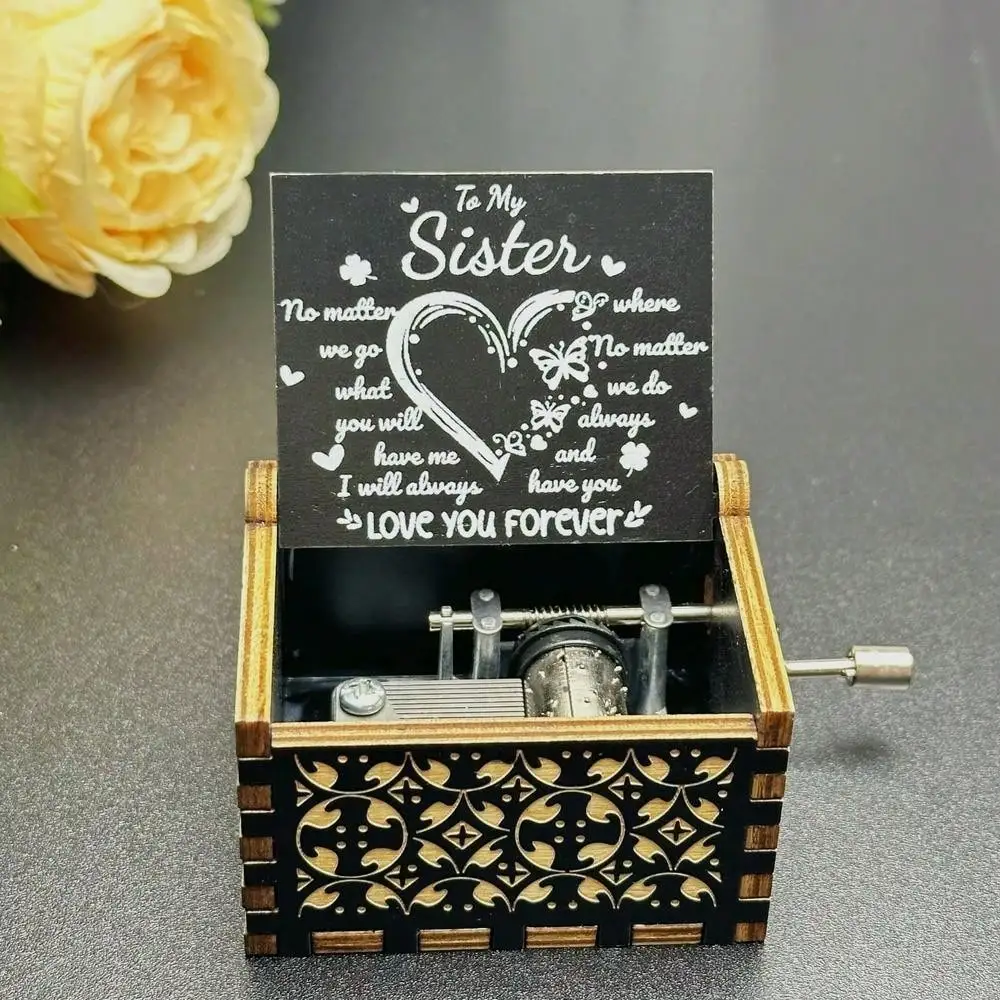 1pc Wooden Vintage Laser Carved Hand-cranked Music Box, Mother's Day/birthday/anniversary/wedding Gift, Family Room Desk Office