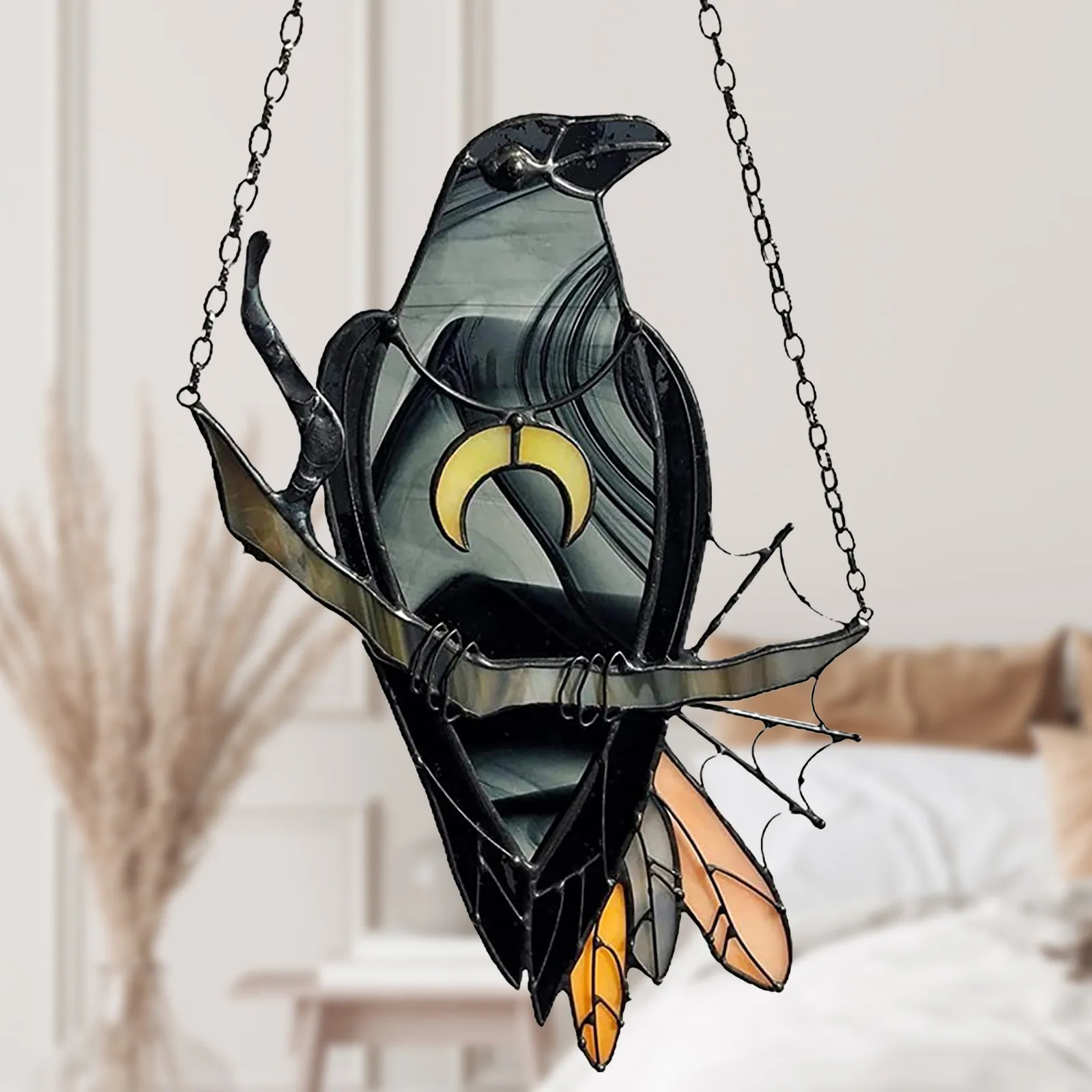 Halloween Mystery Crow Bedroom Living Room Modern Wall Decor Outdoor Terrace Black Wall Decor Birds Stained Glass