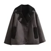 TRAF Fleeced Faux Leather Jacket Women Outerwears Vintage Cold Faux Wool & Blends Coats For Woman Autumn Winter Plush Jacket 5