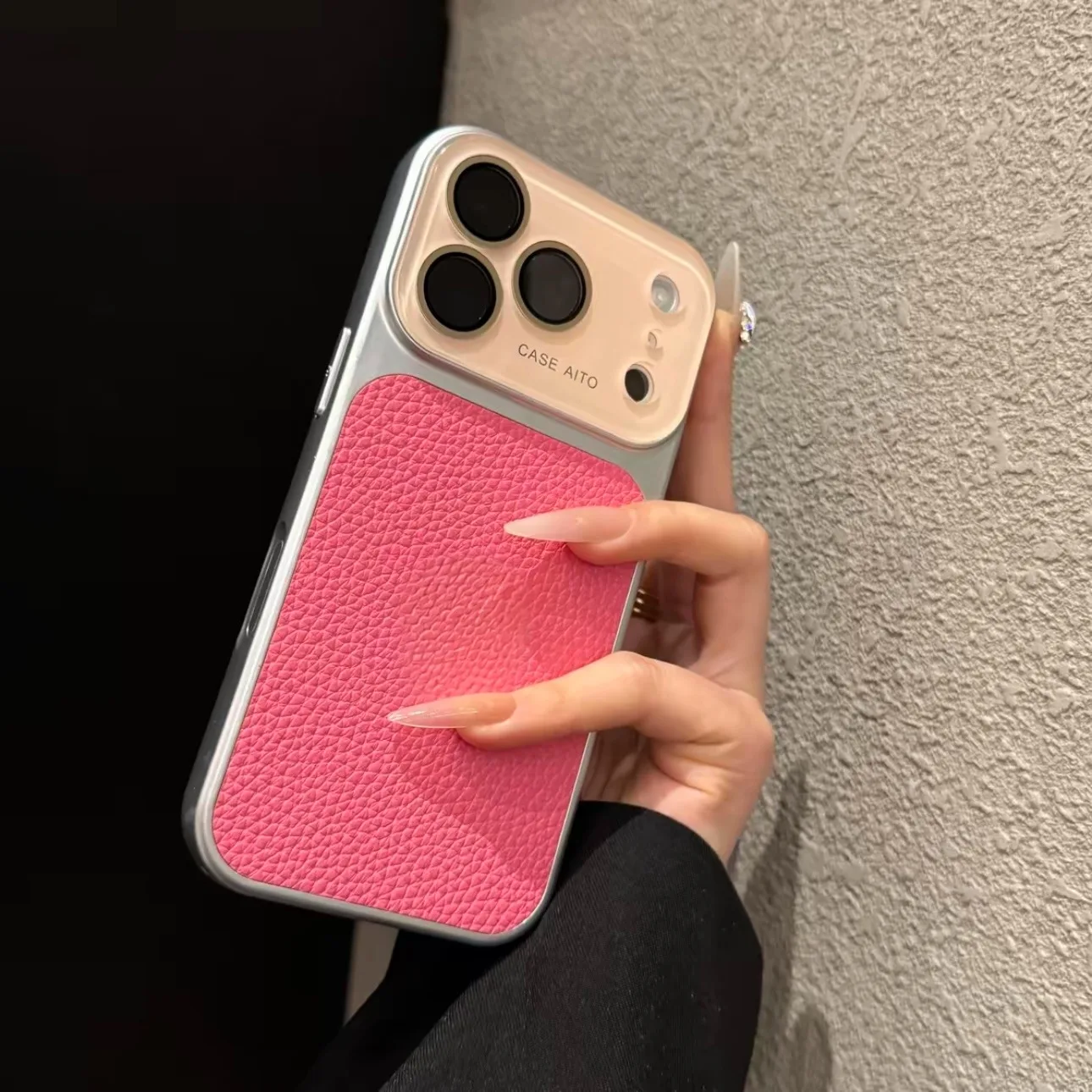 Colour Blocking Pu Leather Phone Case With Lens Protection_voghion.com