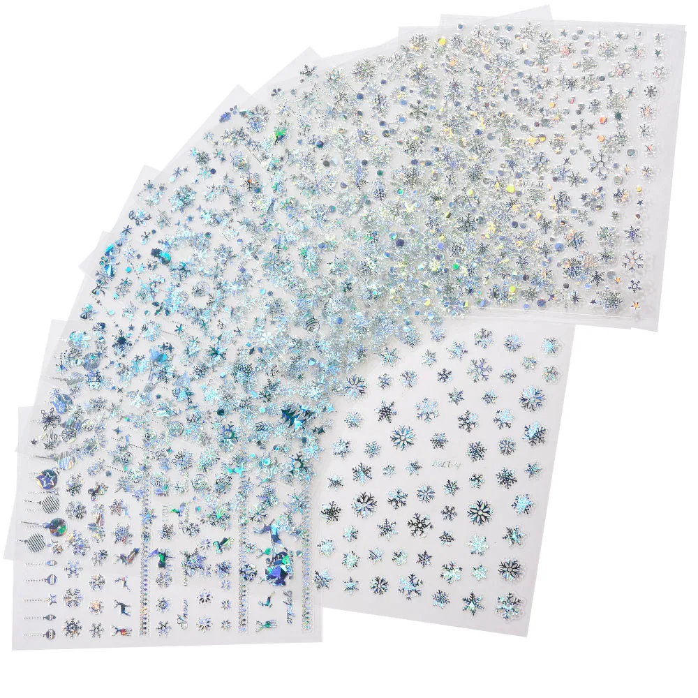 Laser Silver Christmas Nail Stickers Set Winter Elk Snowflake